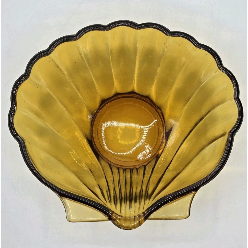 Vintage Small Amber Glass Bowl with a Clamshell Design Indiana Glass MCM